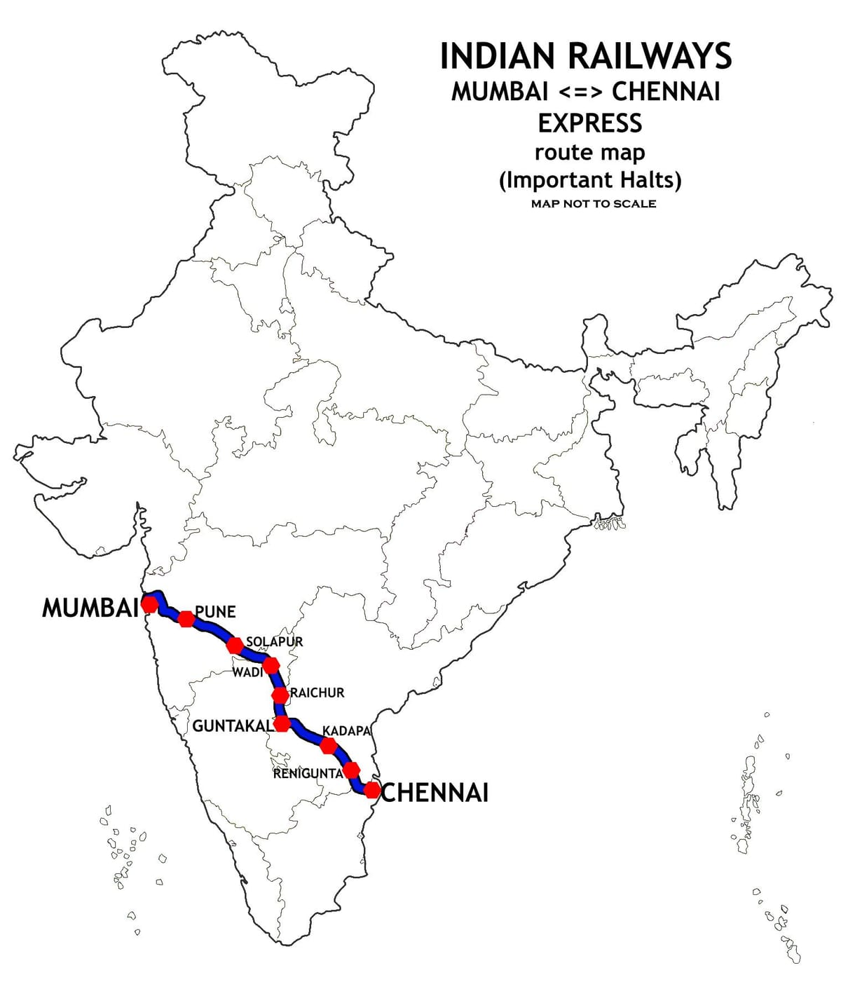 Mumbai Chennai tren mapa de la ruta