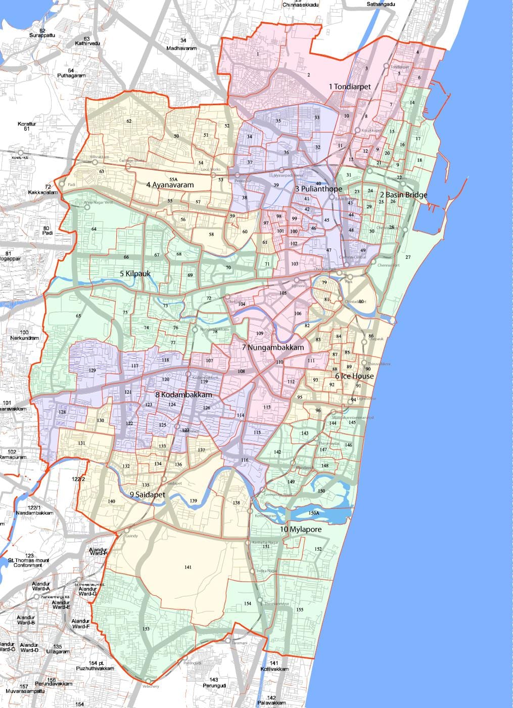 mayor Chennai corporación mapa