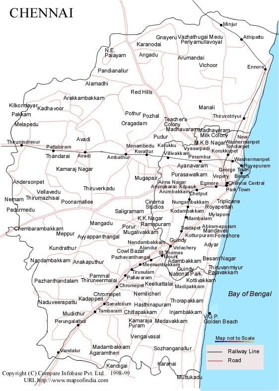 Chennai mapa con las direcciones