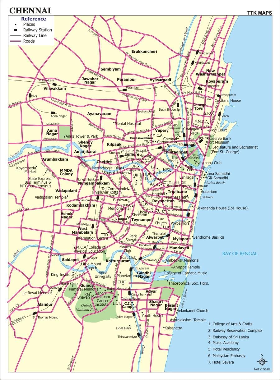 Chennai mapa de la ciudad con calles