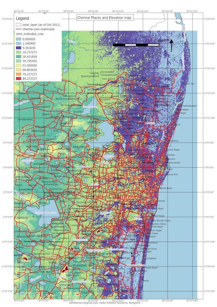 mapa de inundación de Chennai