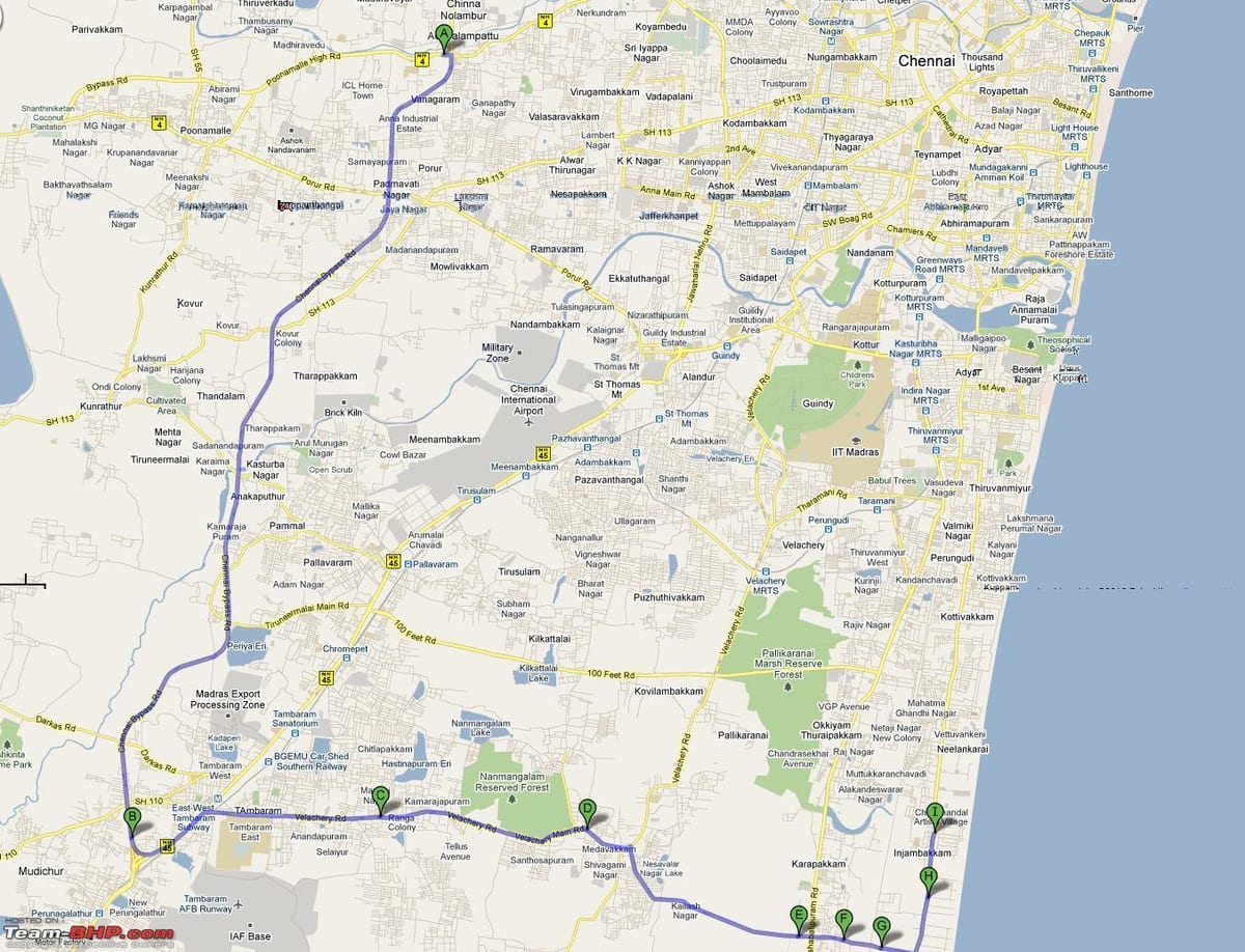 mapa de la ruta Chennai