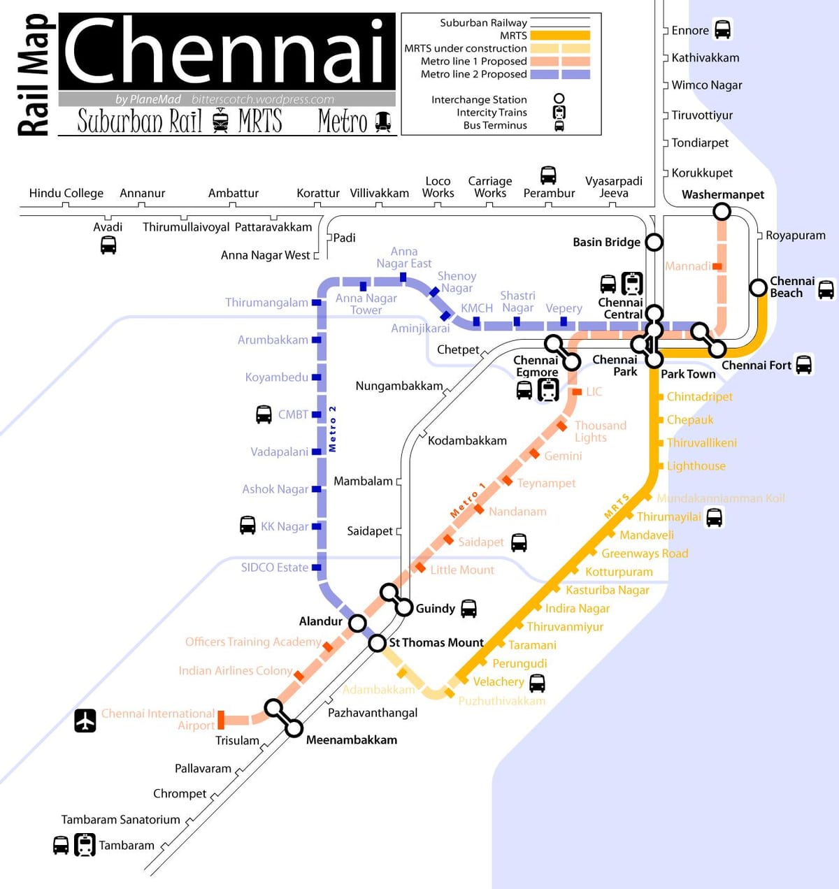 mapa del metro de Chennai