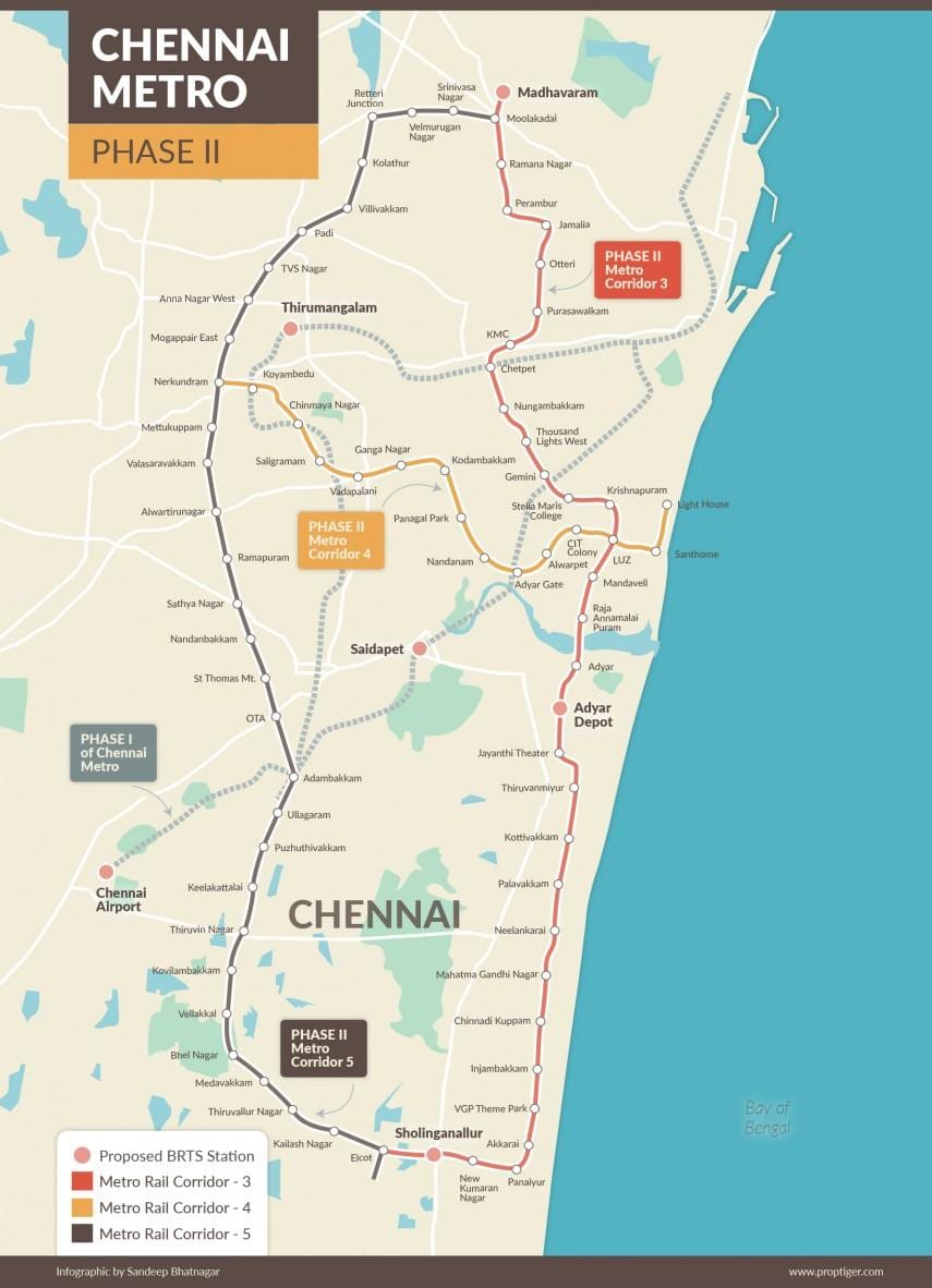 metro rail Chennai mapa de ruta de la fase 2