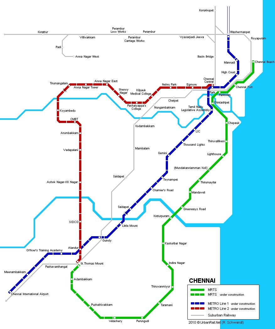 Chennai estaciones de metro mapa