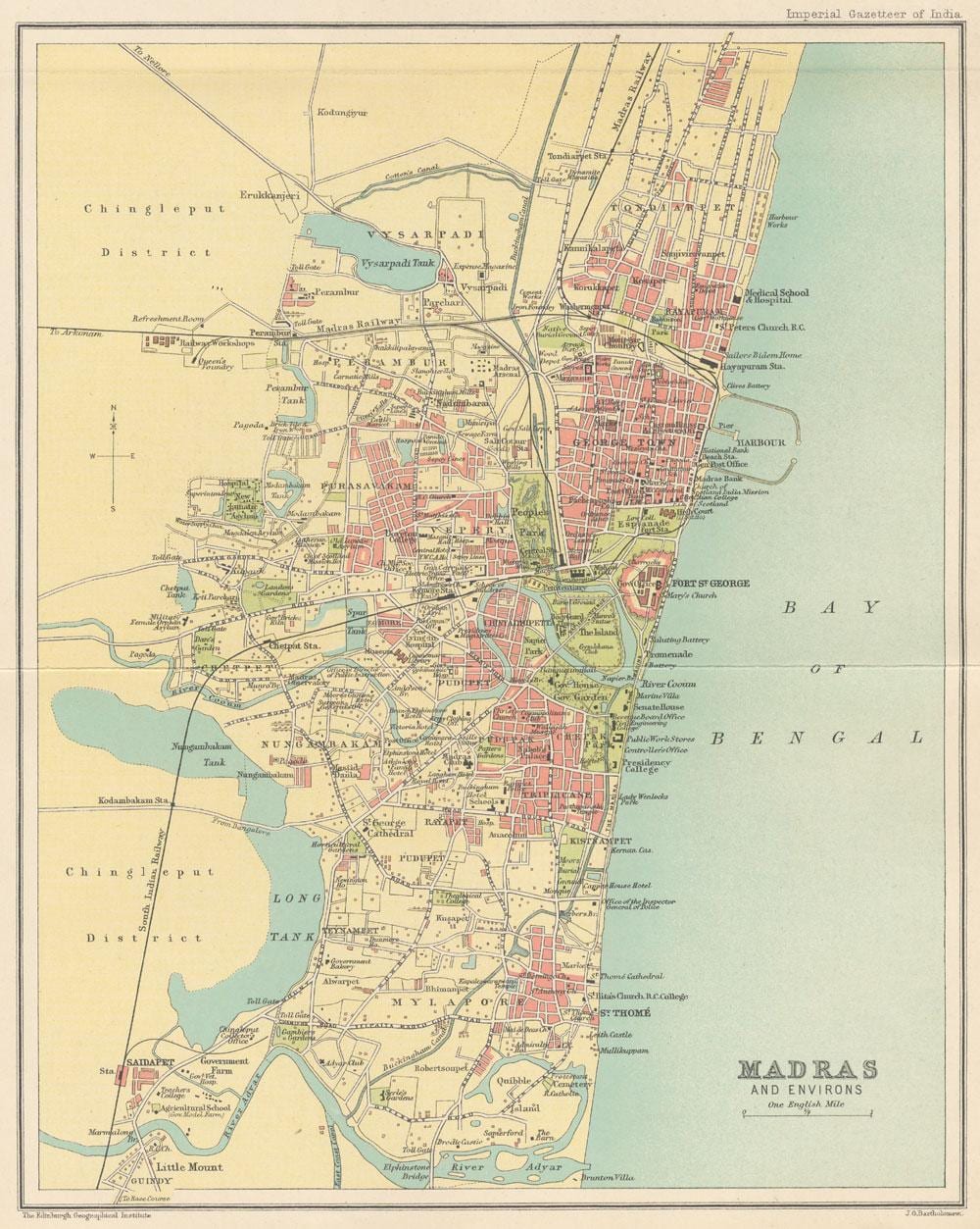 antiguo mapa de Chennai