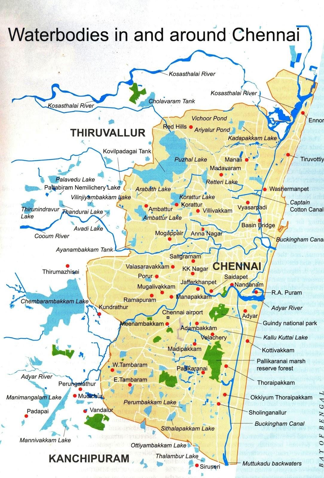 Chennai cuerpos de agua mapa