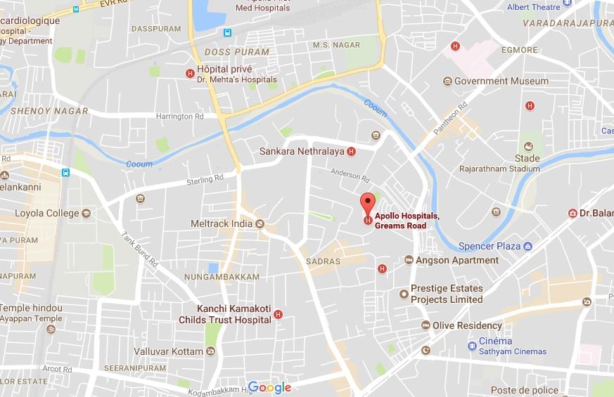 Hospital Apollo Chennai Greams mapa de carreteras