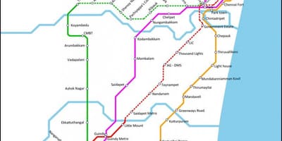 Chennai local tren mapa de la ruta