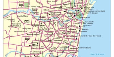 Mapa de Chennai lugares turísticos