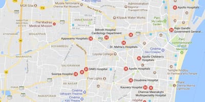 Mapa de Chennai Hospitales 